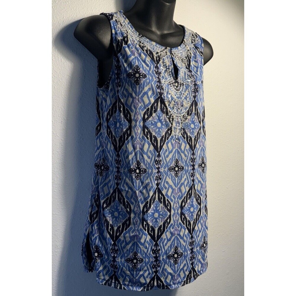 INC. international concepts blue tank Blouse Size S beaded sequence Light